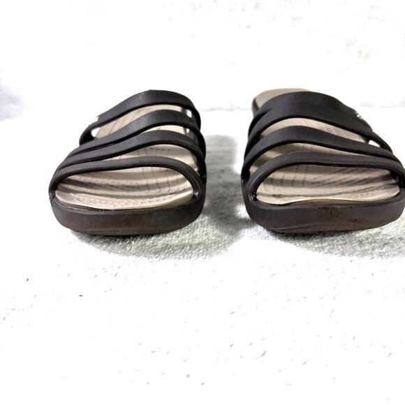 Crocs Womens Size 10 Rhonda Wedge Slip On Strappy Sandals Slides Open Toe Brown - Picture 4 of 13